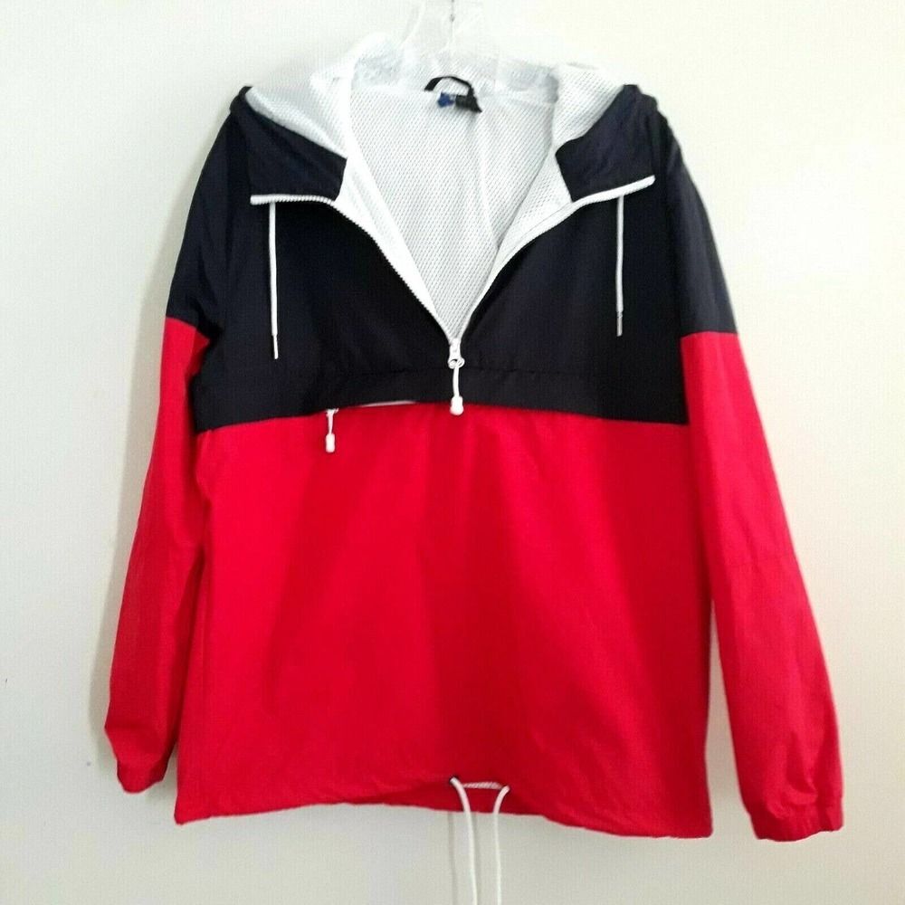 Divided H&M Windbreaker Jacket Womens Size S Red Blue Long Sleeve Full Zip